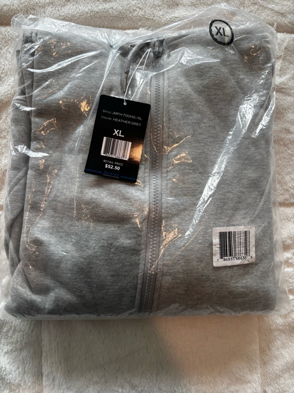 Blue Ice Gray Zip Up Hoodie XL NWT Full Zip Fleece Sweatshirt Mens
